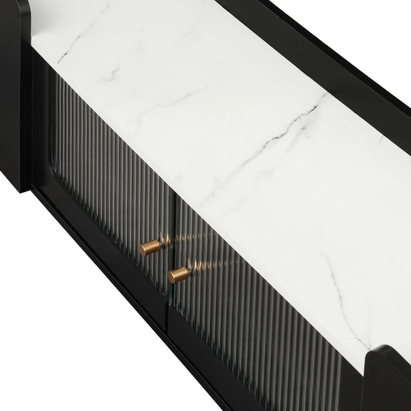 Vinsetto Sleek Design TV Stand with Fluted Glass, Faux Marble Top, and Gold Frame Base, Fits TVs Up to 70", 63.5" L x 12.5" W x 19" H, Black