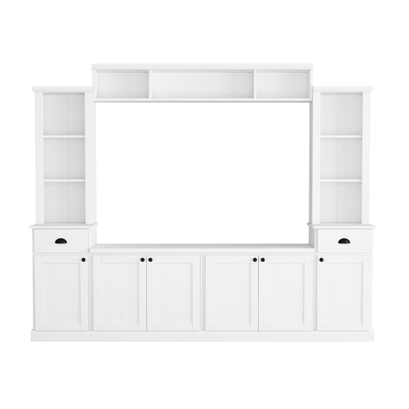 Minimalist Storage TV Stand for TVs Up to 75" with Adjustable Shelves, Entertainment Wall Unit Set for Living Room, 103" L x 15" W x 77" H, White