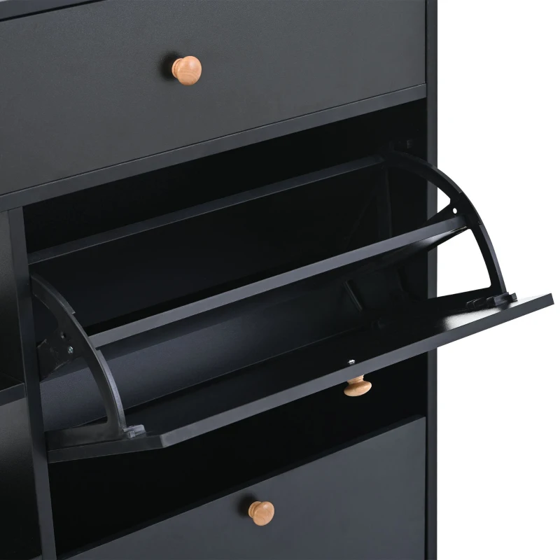 Modern Shoe Cabinet with 4 Flip Drawers, 2-Tier Shoe Storage Organizer, Shoe Rack for Entrance Hallway, 50.5" L x 9.5" W x 42.5" H, Black