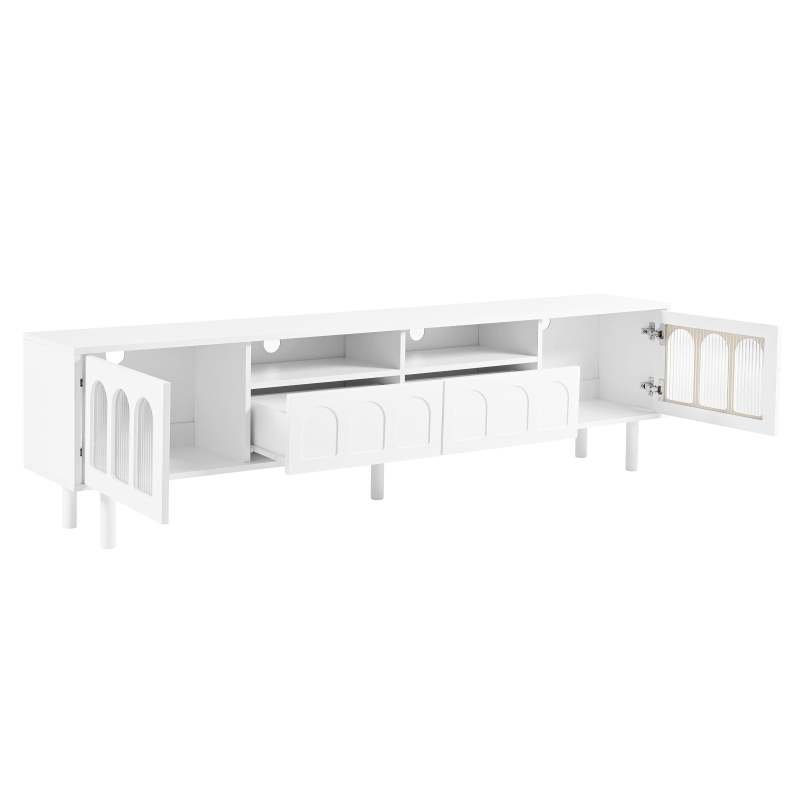 Vinsetto TV Stand with LED Light Strip for TVs Up to 80", Entertainment Center with Glass Doors, Cable Management, 71" L x 12" W x 19" H, White