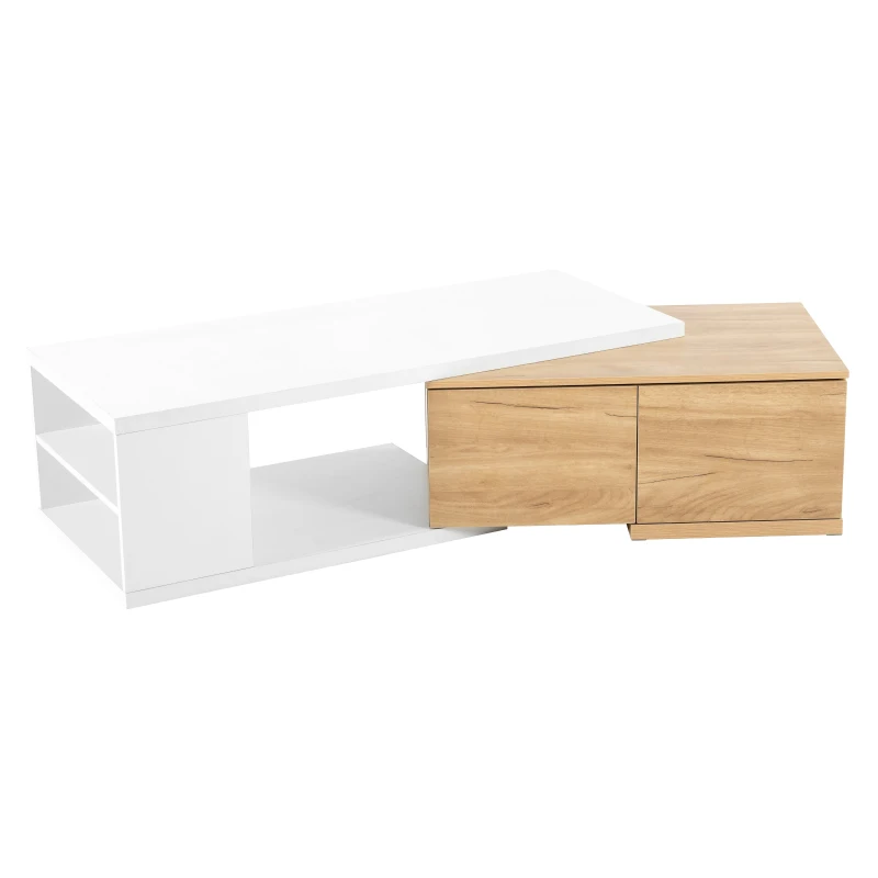 Vinsetto Extendable Coffee Table with 2 Storage Drawers, Dual-tone Wood Center Table with Sliding Tabletop, Multi-functional Hidden Storage, White