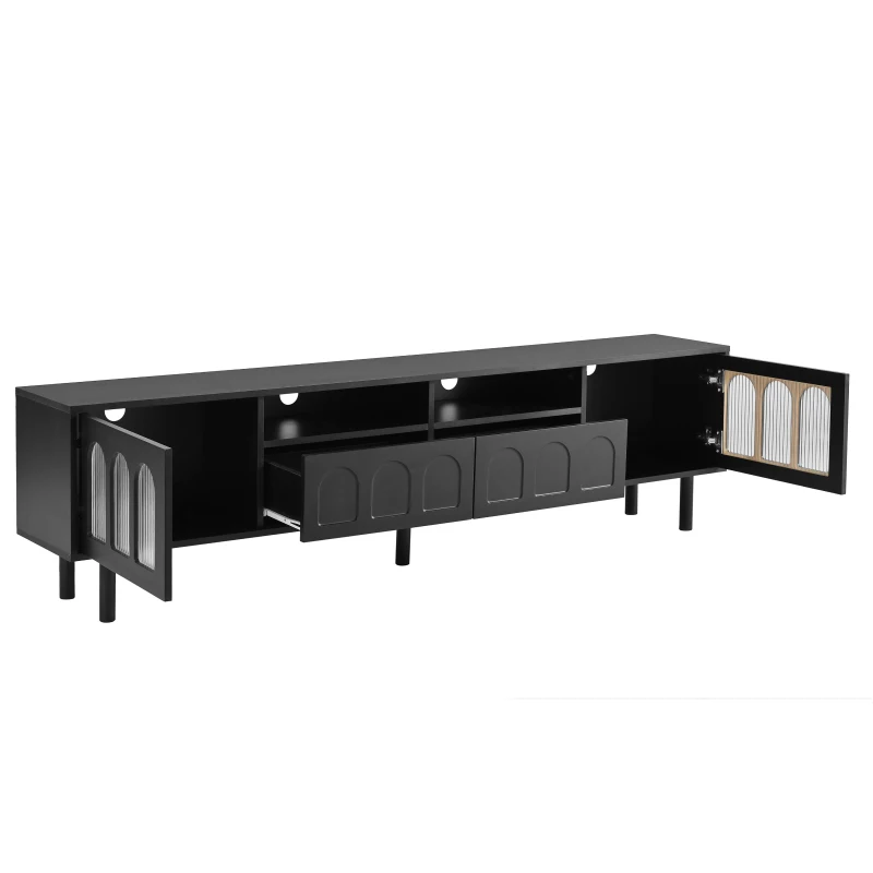 Vinsetto TV Stand with LED Light Strip for TVs Up to 80", Entertainment Center with Glass Doors, Cable Management, 71" L x 12" W x 19" H, Black