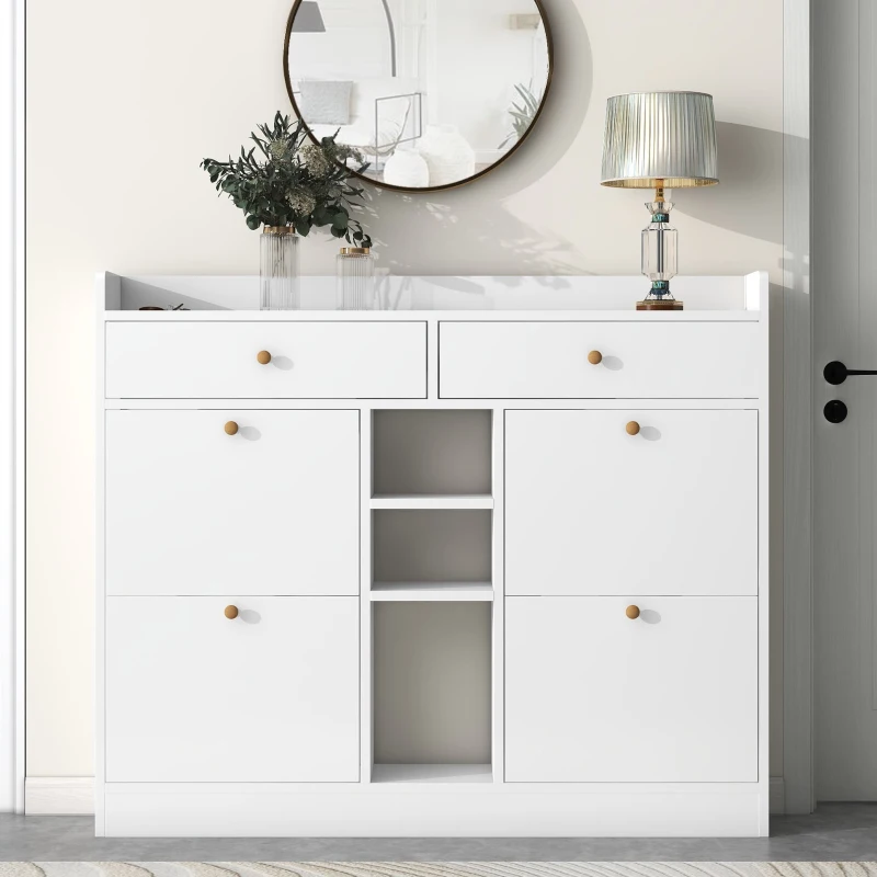 Vinsetto Modern Shoe Cabinet with 4 Flip Drawers, 2-Tier Shoe Storage Organizer, Shoe Rack for Entrance Hallway, 50.5" L x 9.5" W x 42.5" H, White