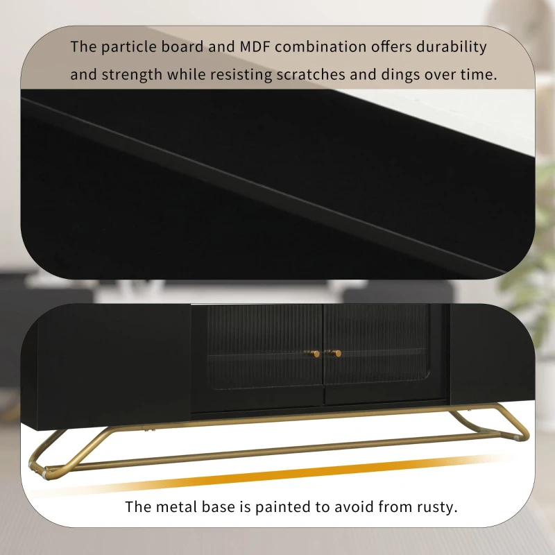 Vinsetto Sleek Design TV Stand with Fluted Glass, Faux Marble Top, and Gold Frame Base, Fits TVs Up to 70", 63.5" L x 12.5" W x 19" H, Black