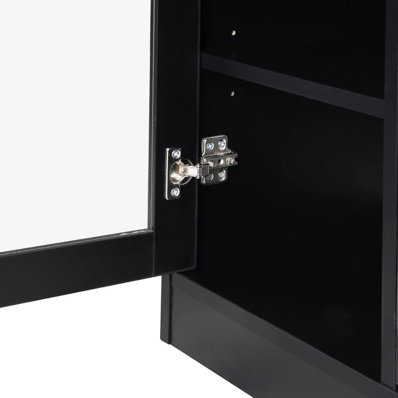 Vinsetto Modernist Side Storage Cabinets with 4 Glass Doors & 3 Hooks, Freestanding Shoe Rack with Adjustable Shelves, Gold Handles, Black