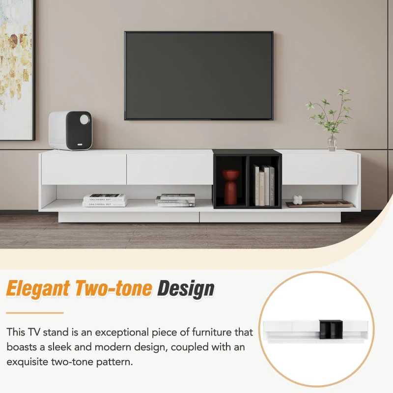 Vinsetto Functional TV Stand with Open and Hidden Storage, Sleek and Stylish TV Stand, Two-Tone Media Console for TVs Up to 80", White