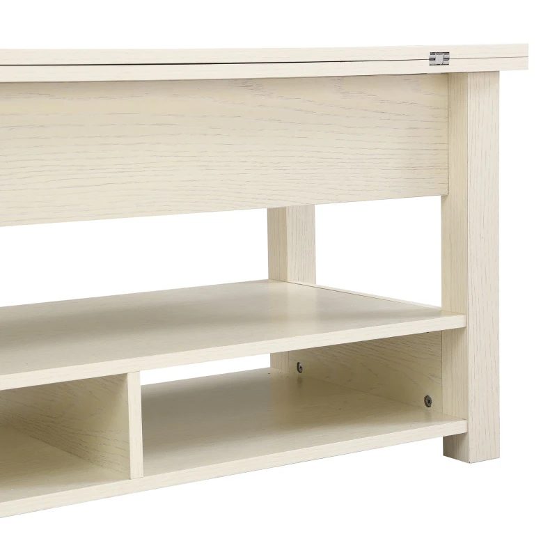 Vinsetto Lift Top Coffee Table with Multi-Functional Open Shelves, Modern Lift Tabletop Dining Table for Living Room, 42" L x 40" W x 25.5" H, Ivory