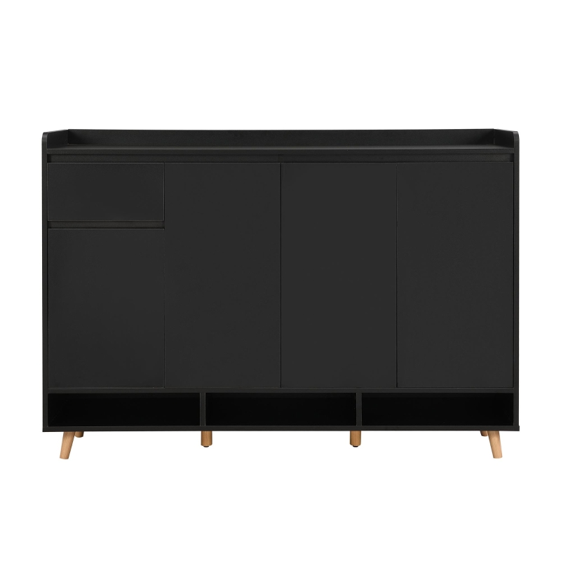Sleek and Contemporary Shoe Cabinet with Adjustable Shelves, Solid Wood Legs, and Ample Storage, 55.5" L x 14" W x 39.5" H, Black
