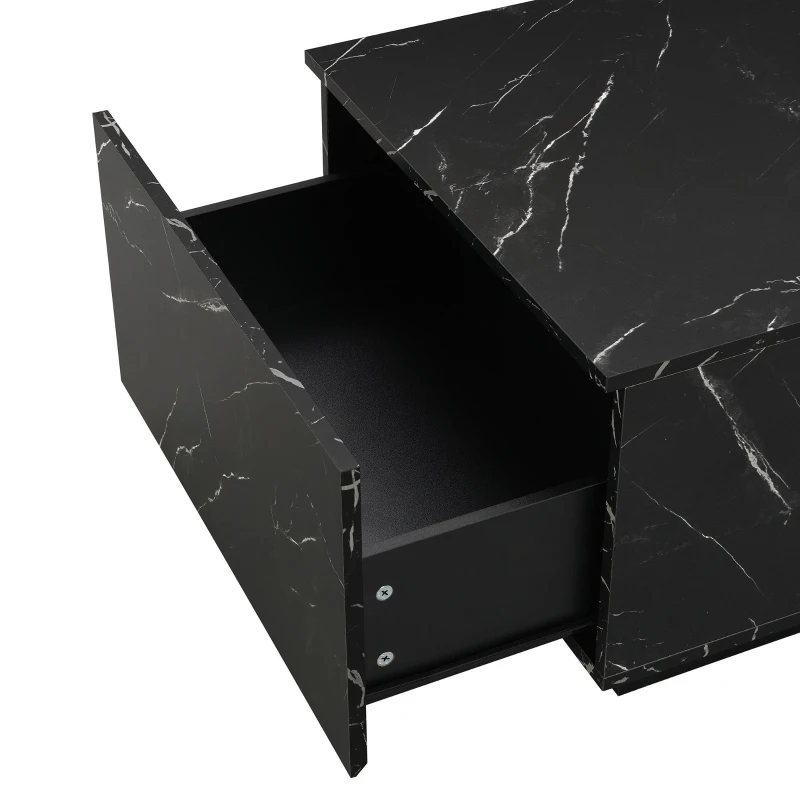 Vinsetto Modern Coffee Table with Faux Marble and Walnut Finish, Rectangular Center Table with 2 Storage Drawers for Living Room, Black