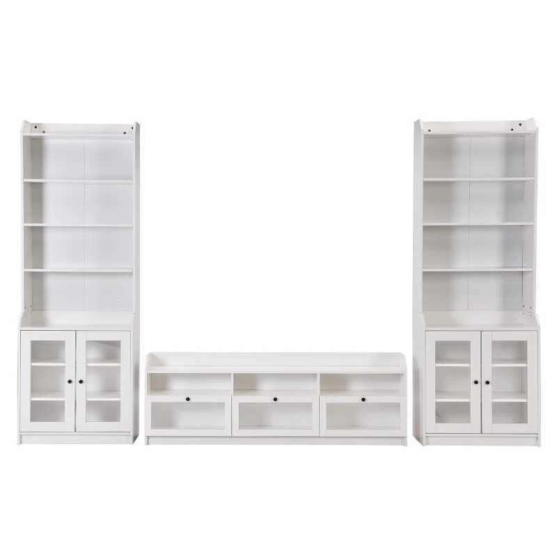 Vinsetto Modern Multifunctional TV Stand Set for TVs Up to 65" with Acrylic Board Door, Tall Cabinets, Chic Elegant Entertainment Wall Unit, White