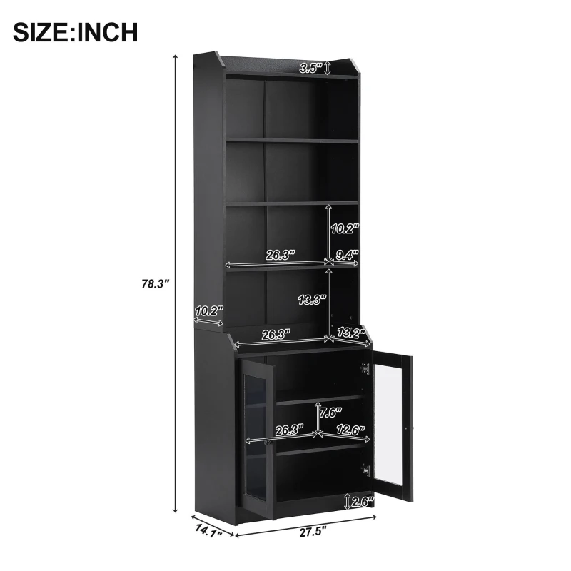 Vinsetto Elegant Tall Cabinet with Acrylic Door, Adjustable Shelves, and Graceful Curves, 27.5" L x 14.5" W x 78.5" H, Black