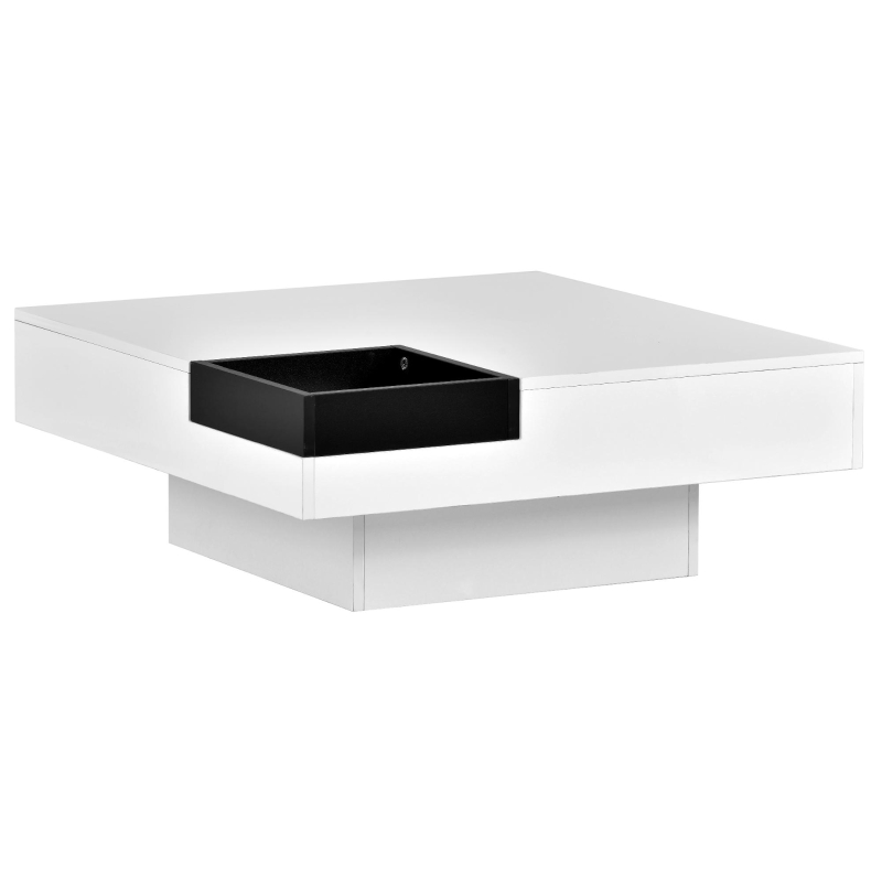 Vinsetto Modern Minimalist 31.5" Square Coffee Table with Detachable Tray and 16-Color LED Strip Lights, Remote Control, White