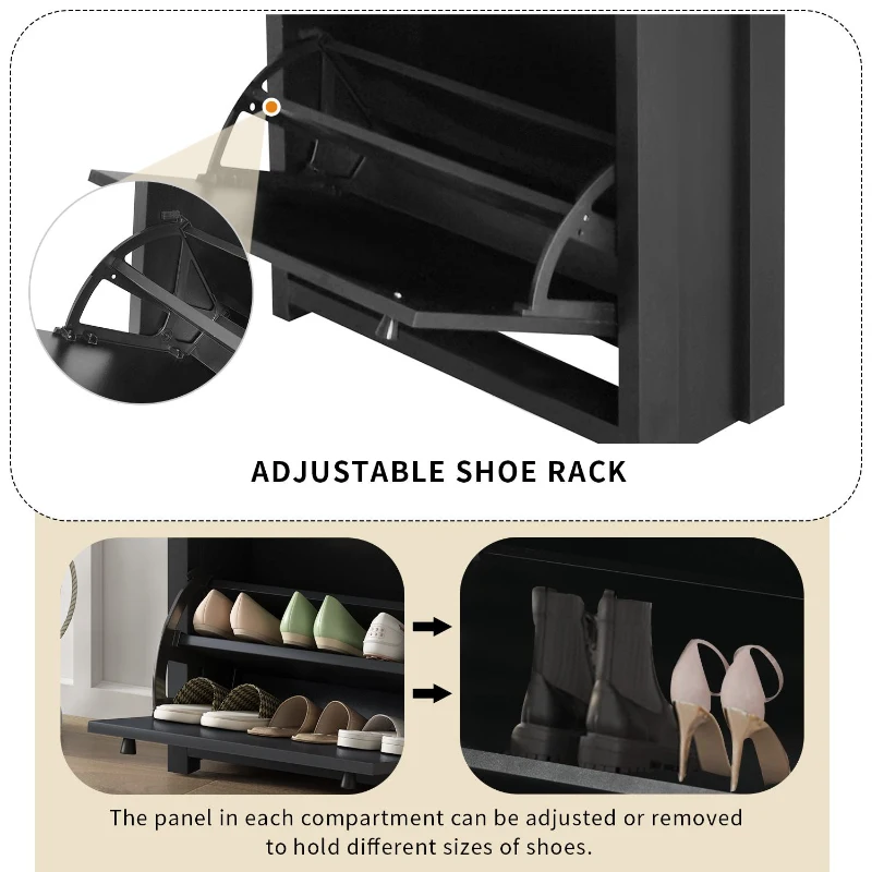 Vinsetto Functional Shoe Cabinet with 2 Flip Drawers, Wood Grain Top, Adjustable Shoe Rack, Free Standing Shoe Cabinet, 24" L x 9.5" W x 47.5" H, Black