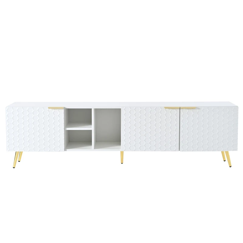 Vinsetto Modern Minimalist Geometric TV Stand with Metal Handles and Gold Legs, Fits TVs Up to 80", Multi-functional TV Stand with Storage Cabinets, White+Gold