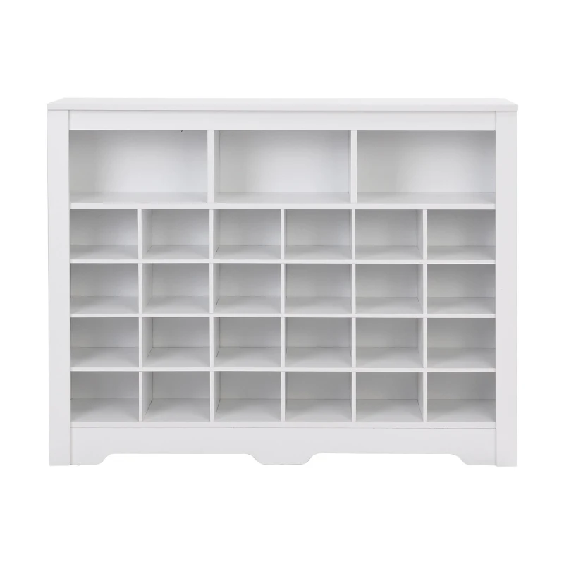 Sleek Design 24-Cubby Shoe Cabinet, Modern Shoe Cabinet with Curved Base, Versatile Sideboard, 45.5" L x 13" W x 35" H, White