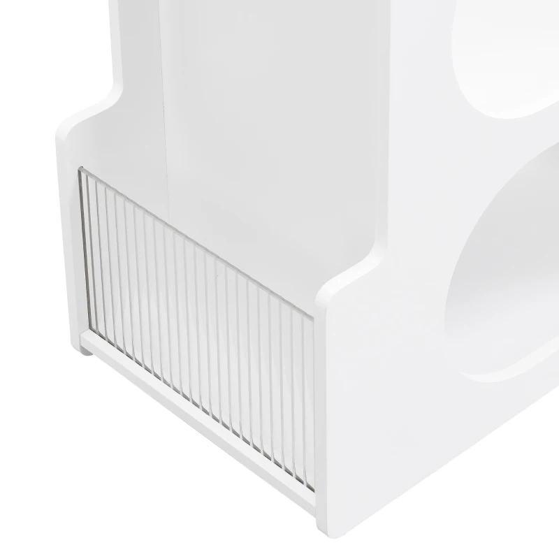 Mobile End Table with Lockable Wheels, Fluted Tempered Glass, Golden Round Rod, Side Table for Living room, 31.5" L x 12" W x 23" H, White