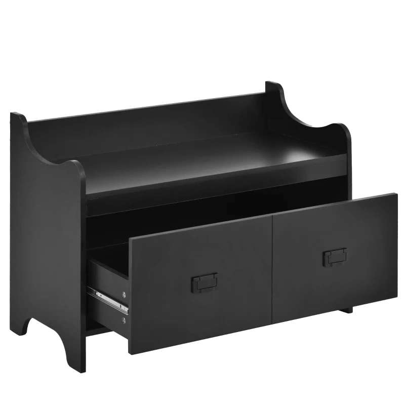 Vinsetto Modern 4-in-1 Hall Tree with Coat Rack, Storage Bench, Entryway Shelf, 7 Metal Hooks, and 4 Cabinets, 78.5" L x 15" W x 72" H, Black