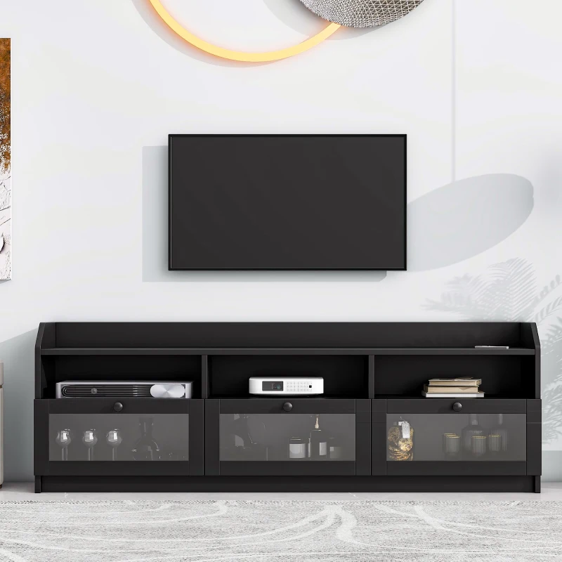 Vinsetto Sleek & Modern TV Stand with Acrylic Board Door, Media Console for TVs Up to 65", Ample Storage Space, 63" L x 12" W x 21.5" H, Black