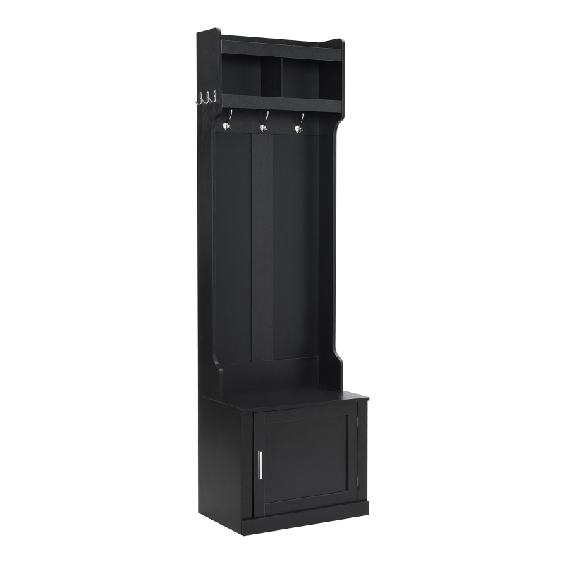 Vinsetto Minimalist Slim Hall Tree with Cabinet & 6 Hanging Hooks, Multi-functional Storage, Elegant Foyer Cabinet for Hallway, Living Room, Black