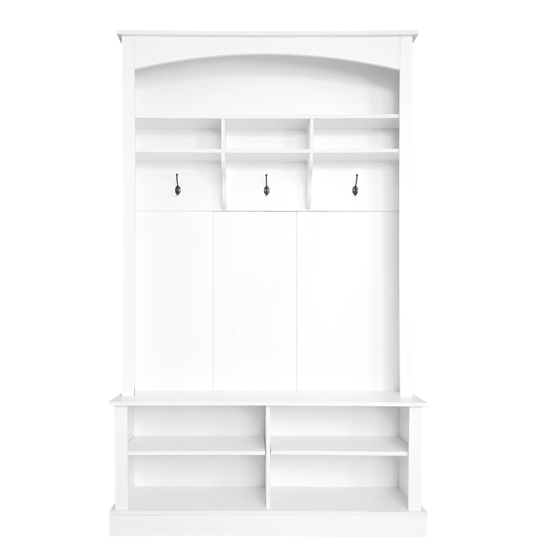 47.5'' Wide Hall Tree with Shoe Storage, 3 Hanging Hooks, Adjustable Shelves, and Multi-Functional Design for Hallway, White