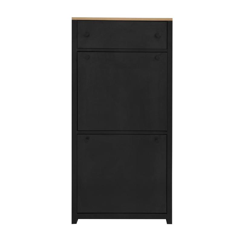 Vinsetto Functional Shoe Cabinet with 2 Flip Drawers, Wood Grain Top, Adjustable Shoe Rack, Free Standing Shoe Cabinet, 24" L x 9.5" W x 47.5" H, Black