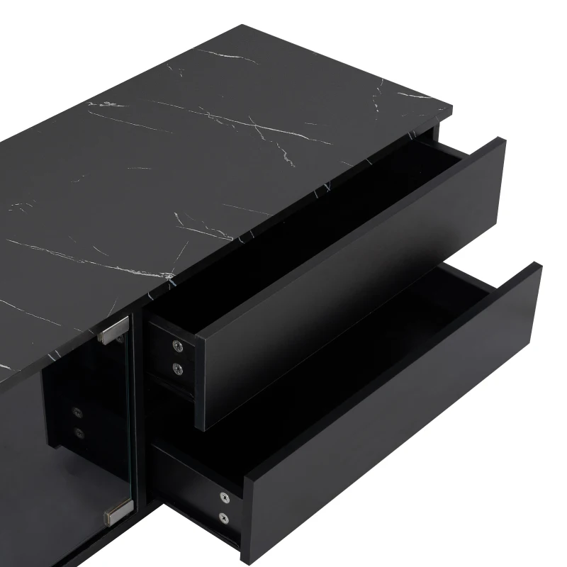 Modern APP Controlled LED TV Stand for TVs Up to 105", Faux Marble Media Console, with Tempered Glass Doors, 2 Drawers & Cabinets, Black