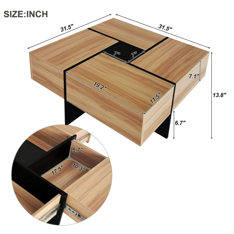 Unique Design Coffee Table with 4 Hidden Storage Compartments, Extendable Sliding Tabletop, UV High-Gloss Finish, 31.5"x31.5", Brown