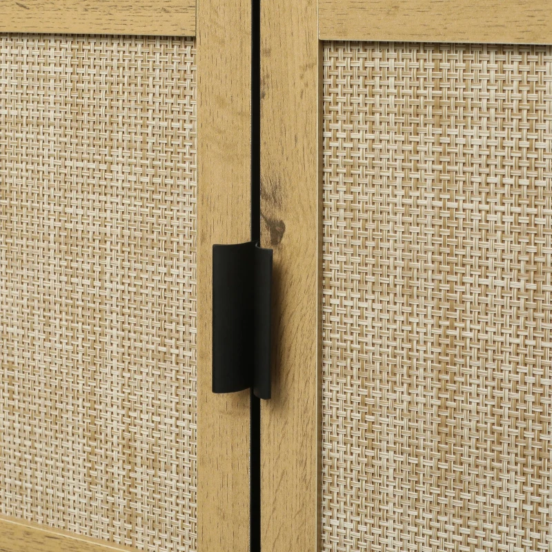 Vinsetto Elegant Rattan TV Stand for TVs up to 65", Boho Style Media Console with Adjustable Shelves, Cable Management, Steel Gray