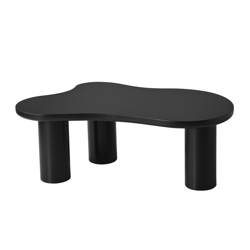 Cloud Coffee Table with 1.5" Thick Tabletop, 3 Sturdy Legs, Irregular End Table for Living Room, Easy Assembly, 44" L x 26" W x 15.5" H, Black