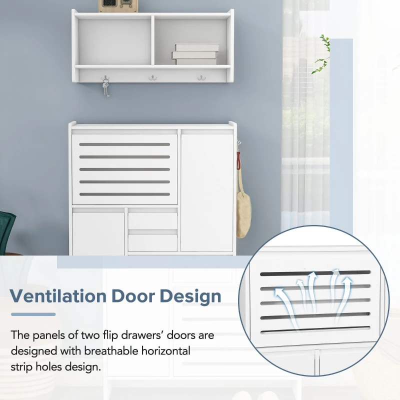 Vinsetto Multi-Functional Shoe Cabinet with Wall Cabinet, Space-Saving Design, 2 Flip Drawers, Versatile Side Cabinet for Hallway, White