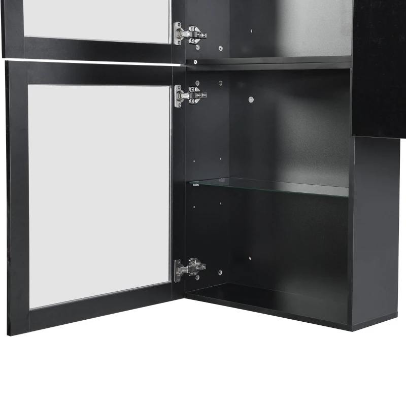 High Gloss TV Stand for TVs Up to 78" with Ample Storage, Media Console, Wall Mounted Floating Cabinets, 93" L x 15" W x 26" H, Black