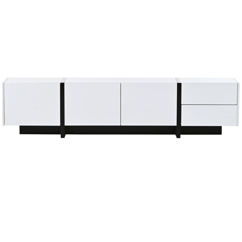 Vinsetto Modern TV Stand Console Table with High Gloss UV Surface, Contemporary TV Stand for TVs Up to 80", 2 Drawers and 3 Cabinets, White