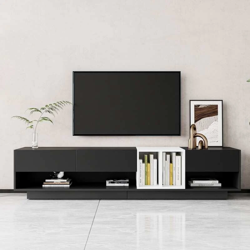 Vinsetto Functional TV Stand with Open and Hidden Storage, Sleek and Stylish TV Stand, Two-Tone Media Console for TVs Up to 80", Black