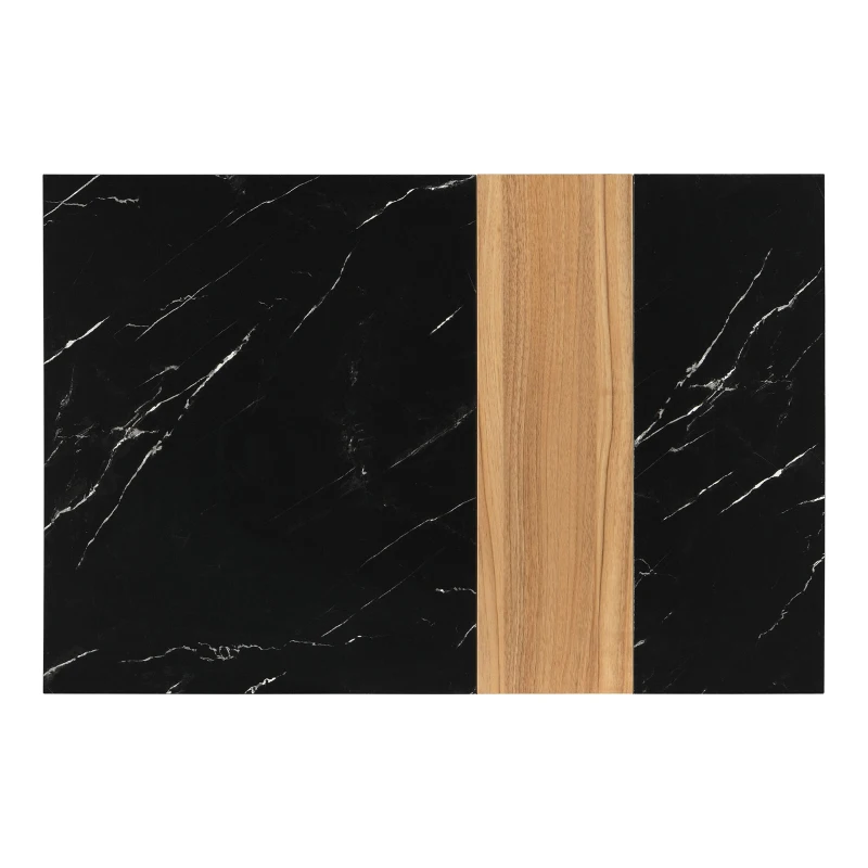 Vinsetto Modern Coffee Table with Faux Marble and Walnut Finish, Rectangular Center Table with 2 Storage Drawers for Living Room, Black