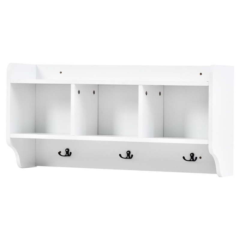 Modern 4-in-1 Hall Tree with Coat Rack, Storage Bench, Entryway Shelf, 7 Metal Hooks, and 4 Cabinets, 78.5" L x 15" W x 72" H, White