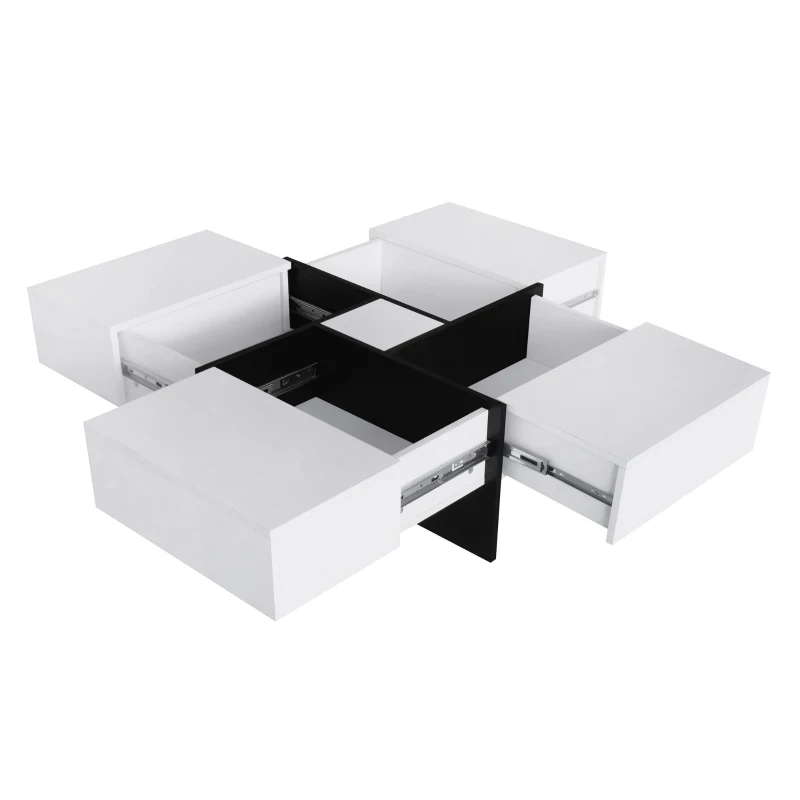 Unique Design Coffee Table with 4 Hidden Storage Compartments, Extendable Sliding Tabletop, UV High-Gloss Finish, 31.5"x 31.5", White