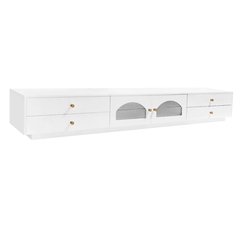 Luxurious TV Stand with Fluted Glass Doors, Media Console for TVs Up to 95'', Tempered Glass Shelf, Multiple Storage Options, White