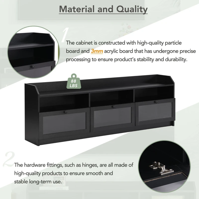 Vinsetto Sleek & Modern TV Stand with Acrylic Board Door, Media Console for TVs Up to 65", Ample Storage Space, 63" L x 12" W x 21.5" H, Black