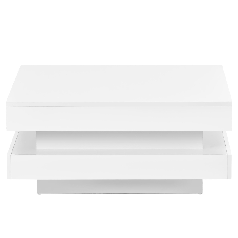 Vinsetto High Gloss Minimalist Coffee Table with LED Lights, 2-Tier Square Center Table for Living Room, 31.5" L x 31.5" W x 14" H, White