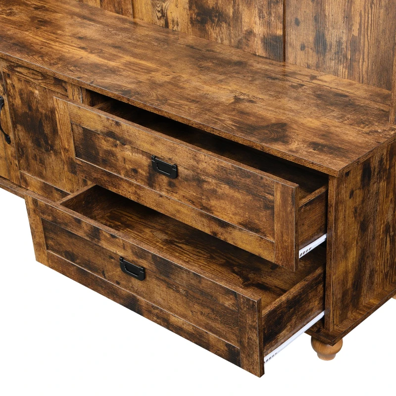 Vinsetto Modern Hall Tree with Storage Cabinet, 2 Large Drawers, Mudroom Bench with 5 Coat Hooks, 59" L x 16" W x 80.5" H, Rustic Brown