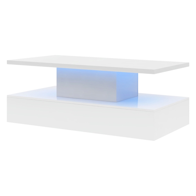 Vinsetto Modern Industrial Design Coffee Table with LED Lighting, 16 Colors with Remote Control, Easy Assembly, 47" L x 23.5" W x 18" H, White