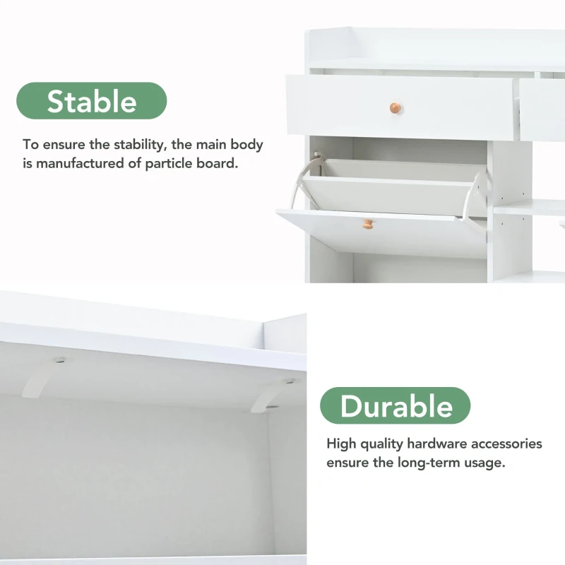 Vinsetto Modern Shoe Cabinet with 4 Flip Drawers, 2-Tier Shoe Storage Organizer, Shoe Rack for Entrance Hallway, 50.5" L x 9.5" W x 42.5" H, White