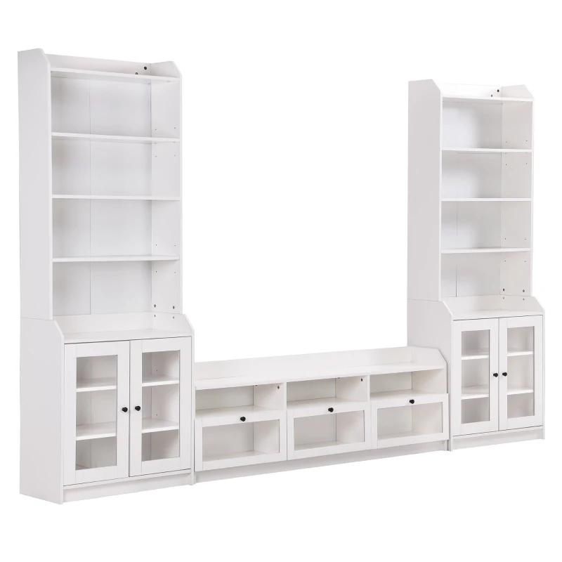 Vinsetto Modern Multifunctional TV Stand Set for TVs Up to 65" with Acrylic Board Door, Tall Cabinets, Chic Elegant Entertainment Wall Unit, White