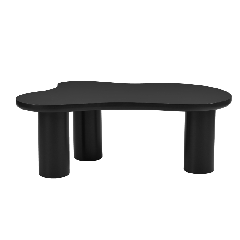 Cloud Coffee Table with 1.5" Thick Tabletop, 3 Sturdy Legs, Irregular End Table for Living Room, Easy Assembly, 44" L x 26" W x 15.5" H, Black