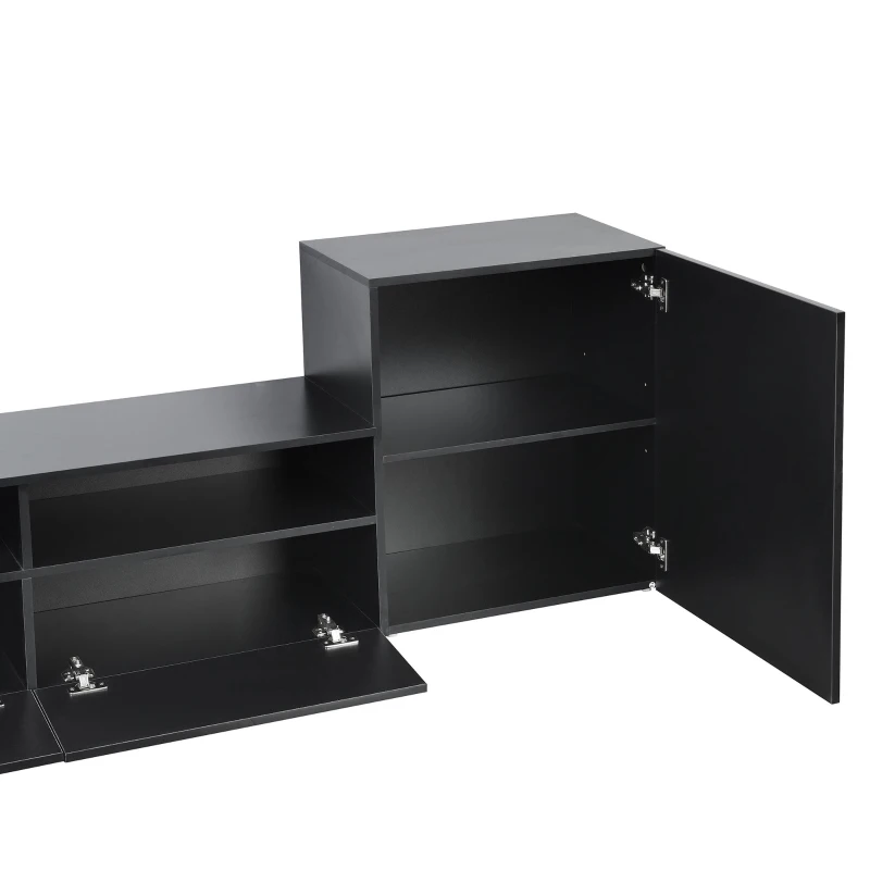 High Gloss TV Stand for TVs Up to 78" with Ample Storage, Media Console, Wall Mounted Floating Cabinets, 93" L x 15" W x 26" H, Black