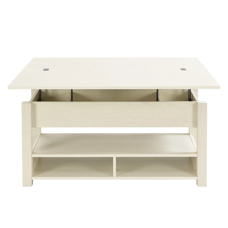 Vinsetto Lift Top Coffee Table with Multi-Functional Open Shelves, Modern Lift Tabletop Dining Table for Living Room, 42" L x 40" W x 25.5" H, Ivory