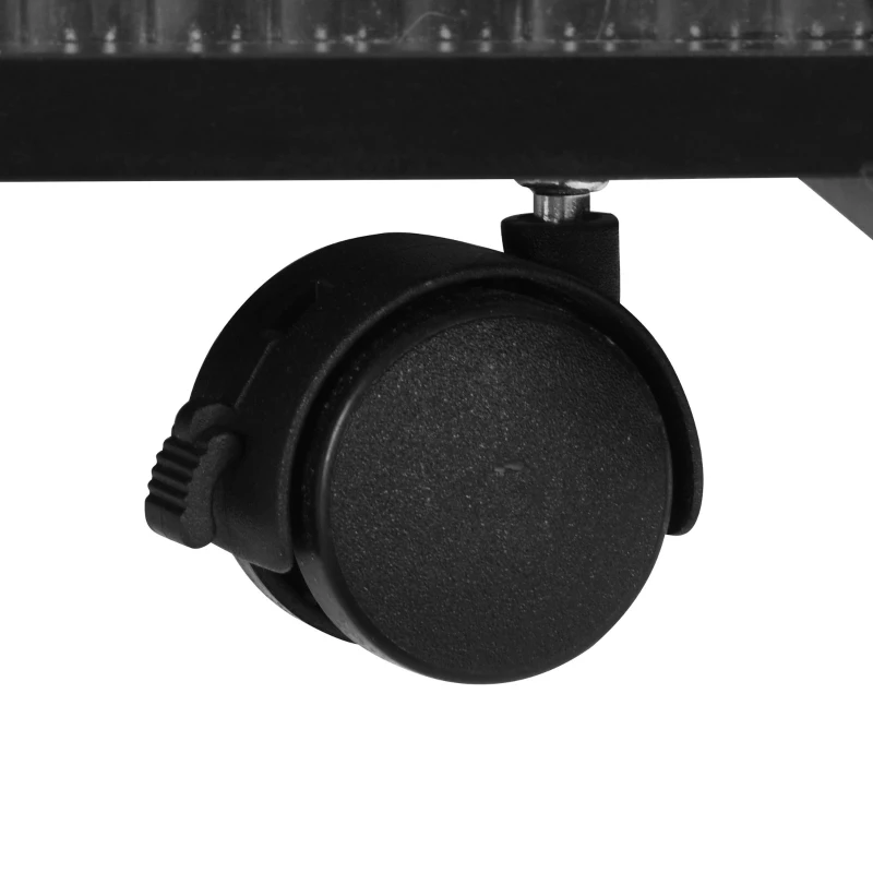 Mobile End Table with Lockable Wheels, Fluted Tempered Glass, Golden Round Rod, Side Table for Living room, 31.5" L x 12" W x 23" H, Black