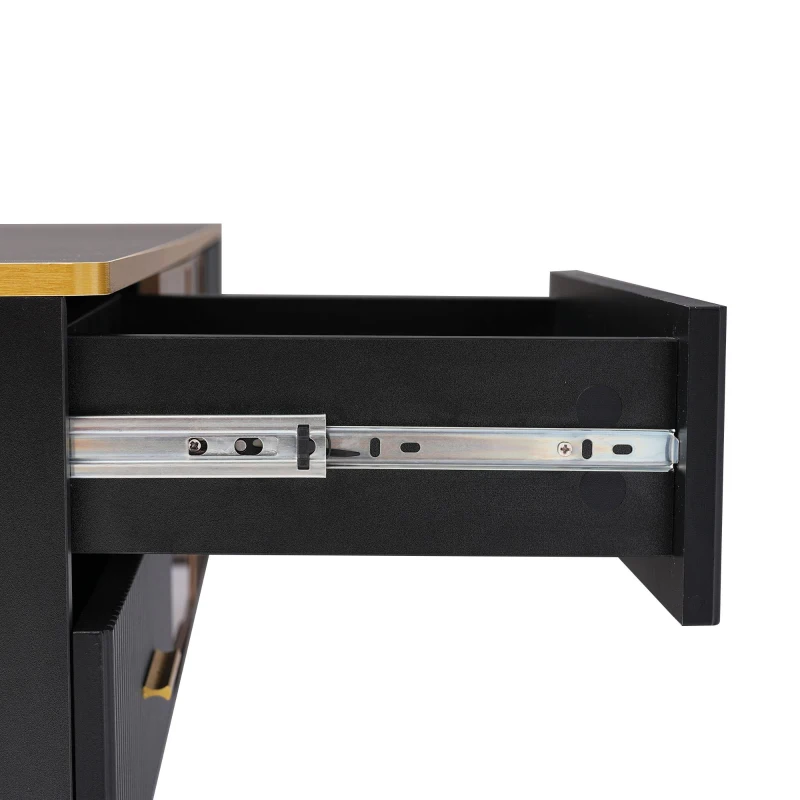 Vinsetto Stylish LED TV Stand with Marble-veined Table Top for TVs Up to 78", Entertainment Center with Glass Storage Cabinet and Golden Legs, Gold+Black