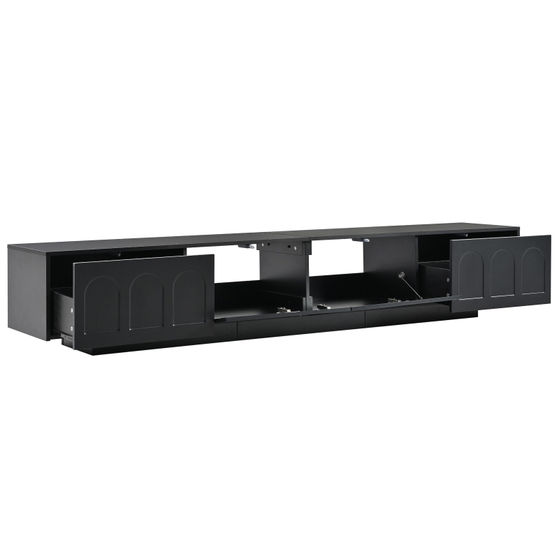 Vinsetto TV Stand with Fluted Tempered Glass Doors for TVs Up to 95", Media Console with APP-Controlled LED Light, 87" L x 16" W x 16" H, Black