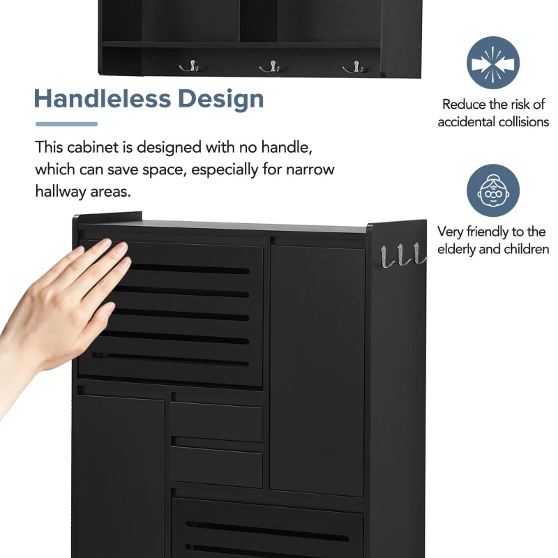 Vinsetto Multi-Functional Shoe Cabinet with Wall Cabinet, Space-Saving Design, 2 Flip Drawers, Versatile Side Cabinet for Hallway, Black
